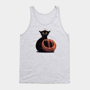 Scruffy black cat on a pumpkin Tank Top